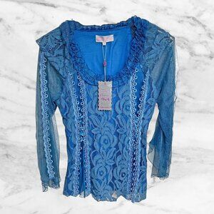 Pretty Angel Calypso Blue Mesh‎ Lace Ruffles Steampunk Tunic